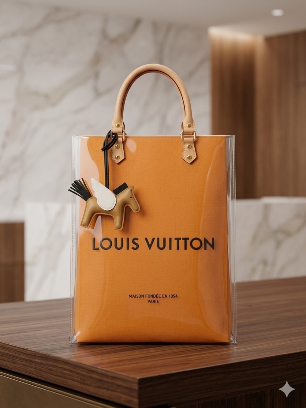 Louis Vuitton Paper Shopping Bag In PVC Plastic With Purse Charm